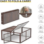Chicken Coop, Wooden Rabbit Hutch Outdoor Indoor Folding Bunny Cage with Handle Portable Chicken Run with Top & Side Opening Doors Small Animal Playpen No Assembly Pet Poultry Cage for Bunny(Brown) - Image 4
