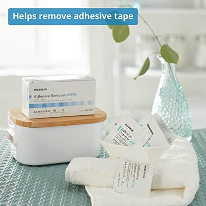 Individually wrapped sterile adhesive remover packets for hygienic skin cleansing.