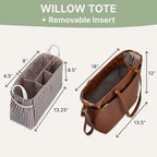Parker Baby Willow Tote Bag open interior showcasing modular storage compartments.