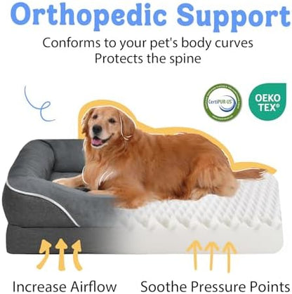 Chez Paw Large Orthopedic Dog Bed for Extra Large Dogs, Waterproof XL Egg-Crate Foam Dog Bed with Removable Washable Cover & Non-Slip Bottom, 4-Sided Bolster Support,Grey 42"x30"x7.5" - Image 3