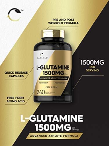 Carlyle L-Glutamine 240 count quick-release capsules bottle close up