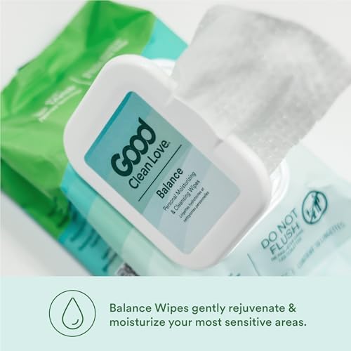 Good Clean Love Balance wipes 30 count pack for on-the-go odor reduction.