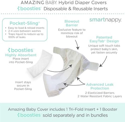 Pastel pink hybrid diaper cover showing EasyTab fasteners