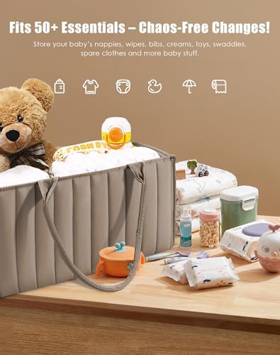 Water-resistant puffer style diaper organizer with sturdy handles