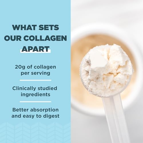 Scoop of premium Ancient Nutrition Keto and Paleo friendly collagen powder being mixed into a morning beverage.