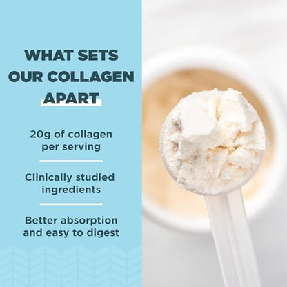 Scoop of premium Ancient Nutrition Keto and Paleo friendly collagen powder being mixed into a morning beverage.