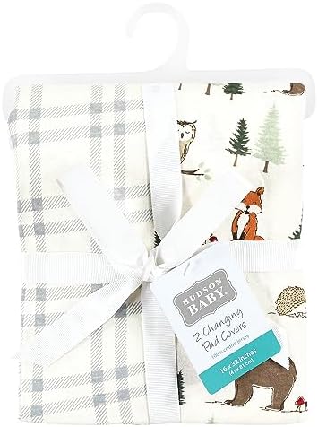 Hudson Baby woodland animal print and grey plaid pattern premium nursery bedding covers