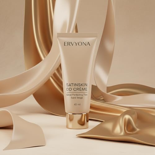Side angle view of the ERVYONA SatinSkin DD Crème premium skin tint packaging highlighting the daily defense formula attributes.