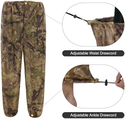 Model wearing Tongcamo camouflage mesh suit for hunting and camping
