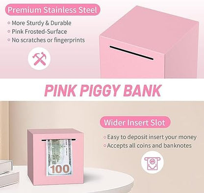 Adult breaking open a pink Kypeeka steel cash container with a hammer.