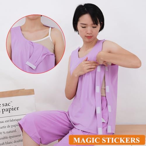 Side view of tear away rehabilitation shirt showing magic sticker openings