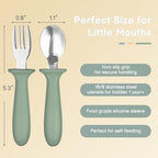 Eascrozn kids silverware set showing silicone handles and fork and spoon design