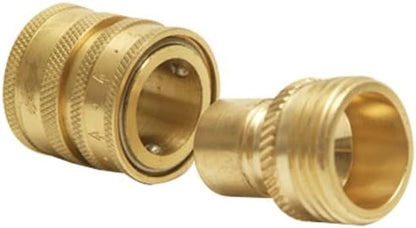 Close up view of the durable solid brass male and female coupler threads for water tight faucet connection.