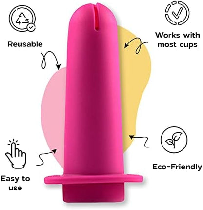 Pink silicone reusable period cup applicator for easy insertion.