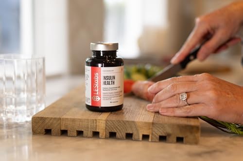 Authentic imported LES Labs Insulin Health non GMO capsules bottle side view