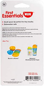 Imported NUK soft tip baby feeding spoons close up view highlighting the gentle flexible edge.