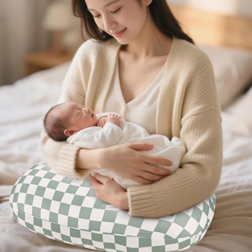 Nursing pillow cover pattern detail in green checkered