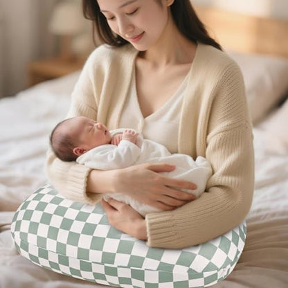 Nursing pillow cover pattern detail in green checkered