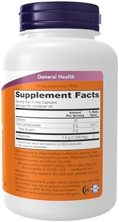 NOW Foods Supplements, D-Mannose 500 mg, Non-GMO Project Verified, Healthy Urinary Tract*, 120 Veg Capsules - Image 3