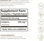 Solgar L-Arginine supplement label showing ingredients and dosage details