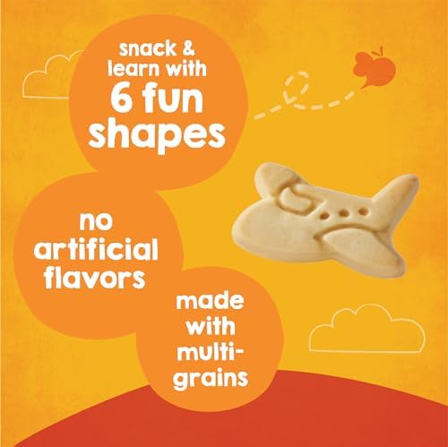 Happytot organic multi-grain snacks showing fun transportation shapes