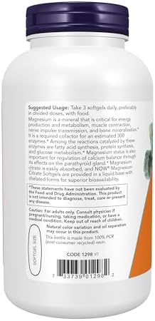 NOW Supplements, Magnesium Citrate, With Glycinate & Malate, Nervous System Support*, 180 Softgels - Image 4