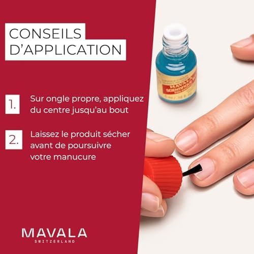 Close up of Mavala nail hardener 5ml bottle