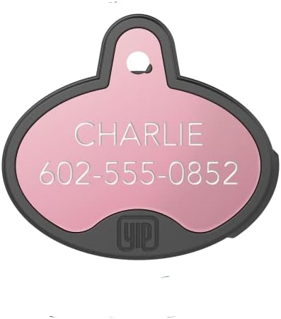 YIP Smart Tag custom engraved dog tracking device inside black silicone sleeve