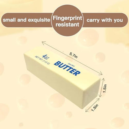 Fymoq butter squishy toy next to office keyboard and laptop