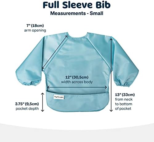 Two pack of Tiny Twinkle waterproof smock bibs for babies displayed flat in slate and olive colors.