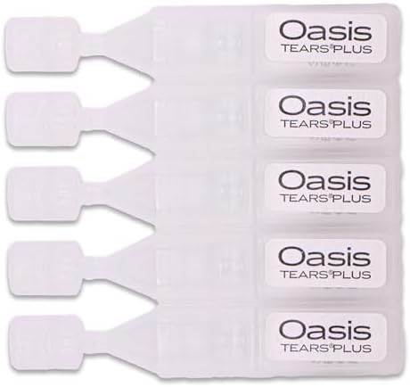 Oasis TEARS PLUS 0.3 milliliter individual vials showing preservative free formula labeling.