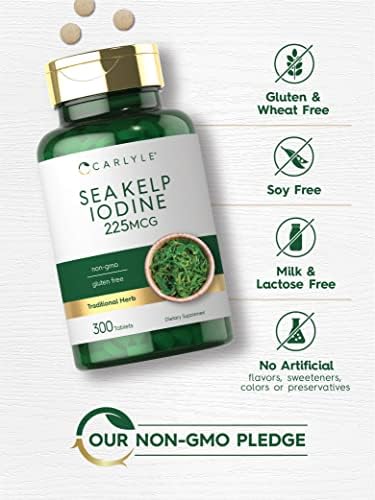 Close up of Carlyle Sea Kelp Iodine tablet supplement bottle