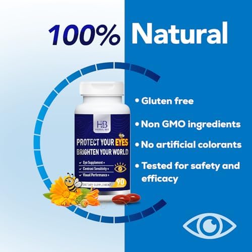 Herbal Bee Eye Supplement softgel capsules close up view