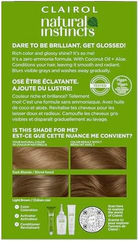 Side angle view of Clairol Natural Instincts Demi Permanent hair color showing the product details and benefits.