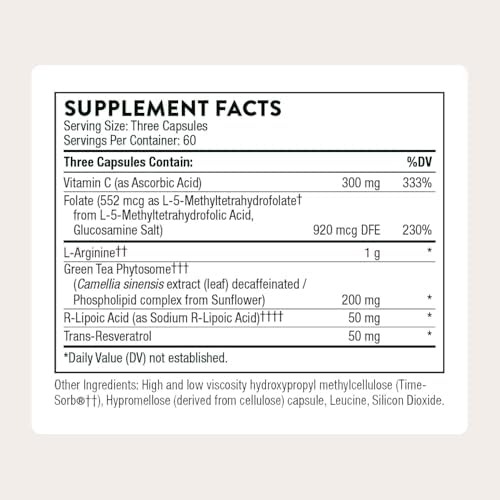 Thorne L-Arginine Plus supplement bottle back label with ingredient list