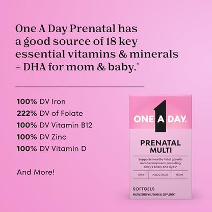 Side view of One A Day Prenatal 30 Softgels supplement facts