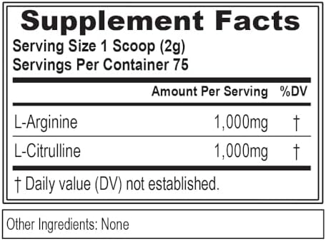 Evlution Nutrition L-Arginine plus L-Citrulline supplement facts label