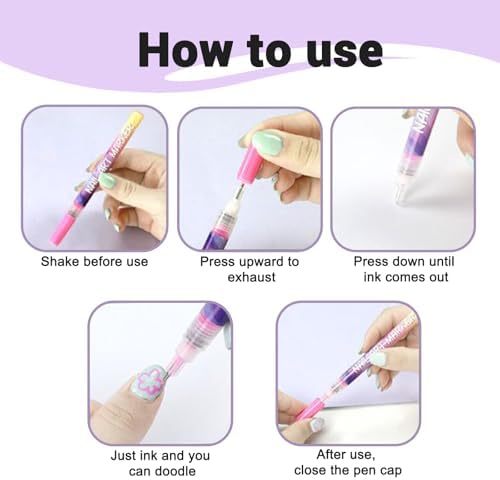 Demonstration of fine lines drawn with nail art pens