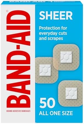 Close up of sterile individually wrapped small square spot bandages for discreet first aid.