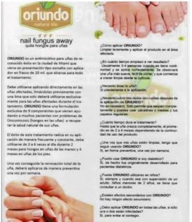 Oriundo Natural Life anti fungus remedy bottle applied directly to discolored toenails