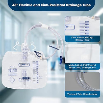 Close up of BeHerk catheter bag anti-reflux drip chamber mechanism.