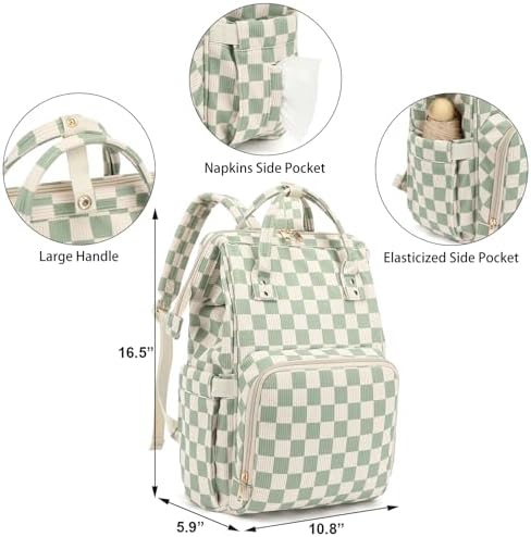 Dezcrab green checkered baby bag showing side tissue pockets