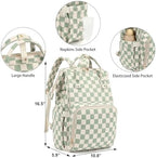 Dezcrab green checkered baby bag showing side tissue pockets