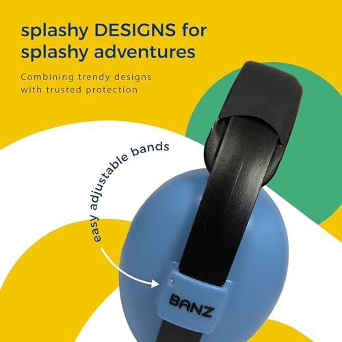 Lifestyle angle of Banz blue hearing protection earmuffs ready for daily use