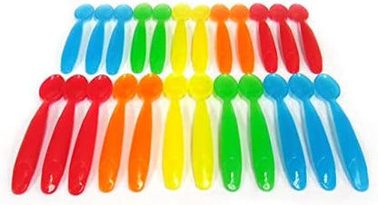 Shallow bowl design of multicolored BPA free infant spoons ideal for baby food transition.
