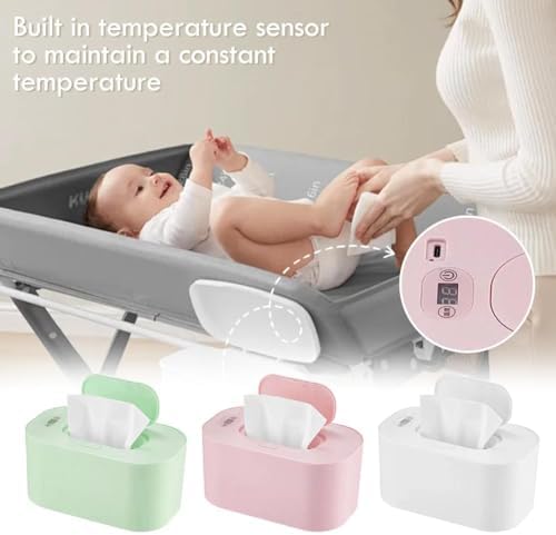 Side profile of green baby wipe warmer for travel