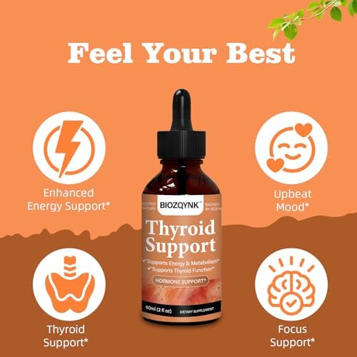 Biozqynk Thyroid Support Herbal Mineral Liquid Drops front view for metabolism health.