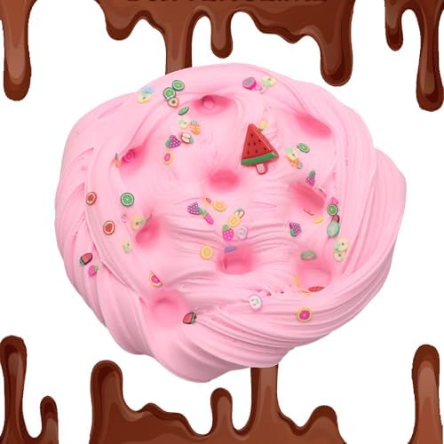 Soft and stretchy blue butter slime styled like a cupcake with colorful sprinkles.
