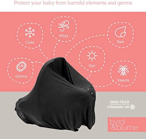 Black nursing shawl used as baby car seat cover