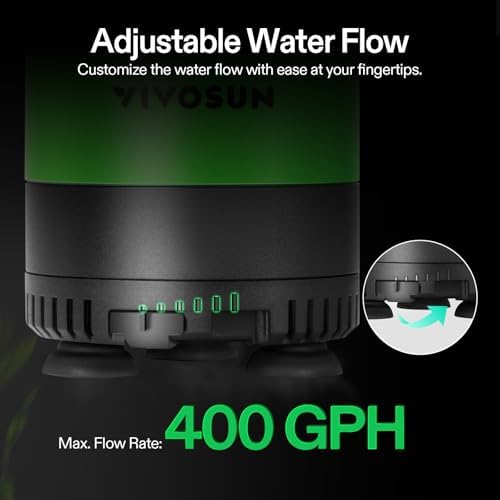 VIVOSUN 20W water pump installed inside a clear freshwater fish tank setup.
